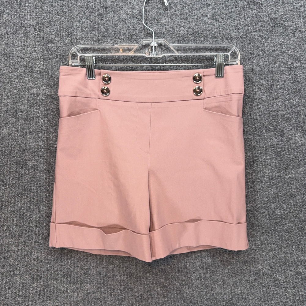 Rekucci Shorts Women‎ 10 Rose Pink Button Accent Pull On Stretch Bermuda Casual